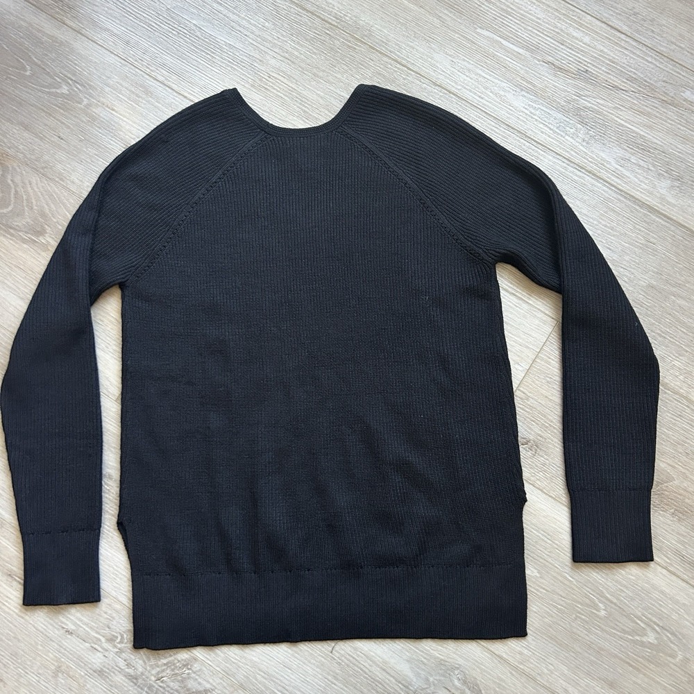 Athleta Hanover Refined V-Neck Sweater Women's XXS Black Merino Wool Blend Knit - Picture 6 of 10